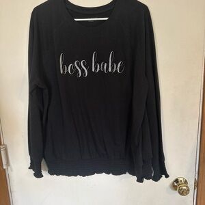 Lane Bryant 14/16 Boss Babe' Women's Sweater in black Smocked hem and Sleeves